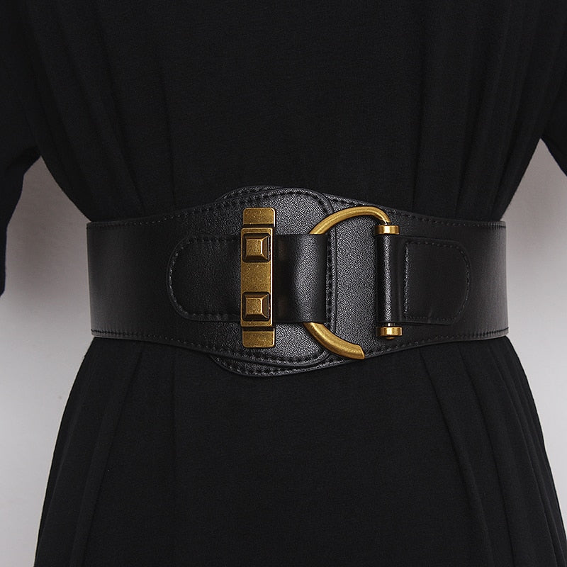 JuliaFashion-Big Gold Color Pin Buckle Waistband Female Waist Belt