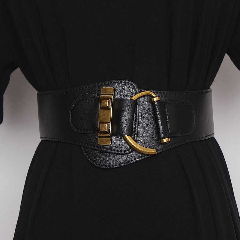 JuliaFashion-Big Gold Color Pin Buckle Waistband Female Waist Belt