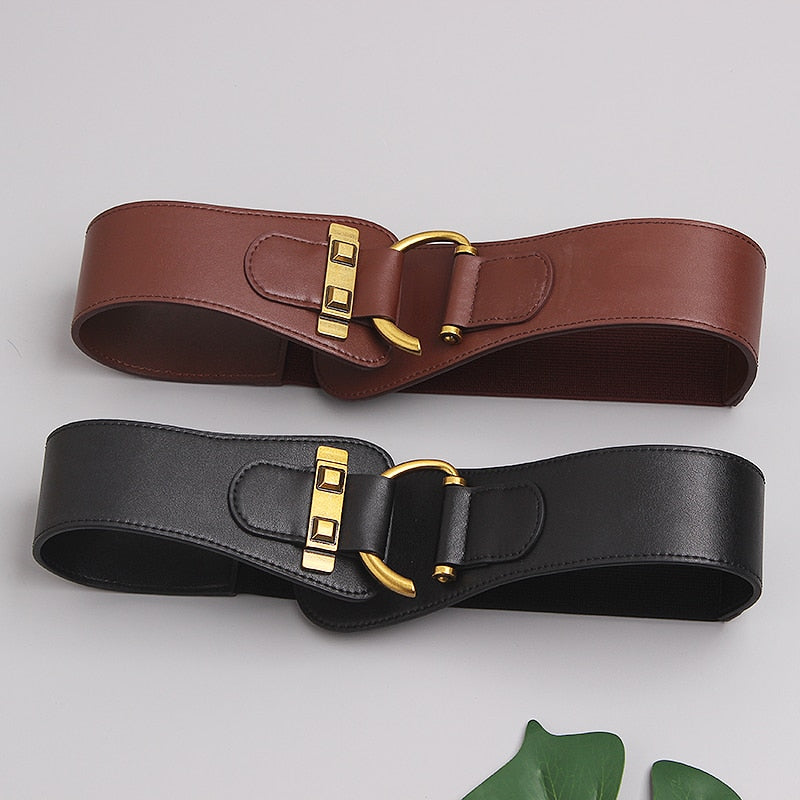 JuliaFashion-Big Gold Color Pin Buckle Waistband Female Waist Belt