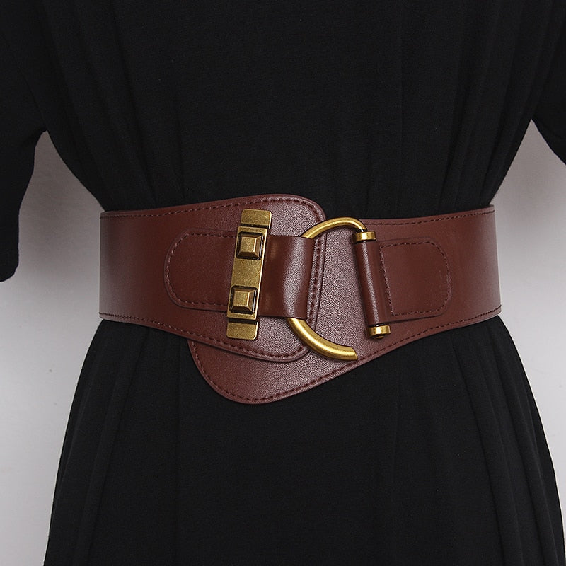 JuliaFashion-Big Gold Color Pin Buckle Waistband Female Waist Belt