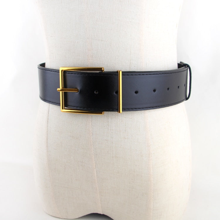 JuliaFashion - 2024 Vintage Gold Buckle Waistbands PU Leather Belts