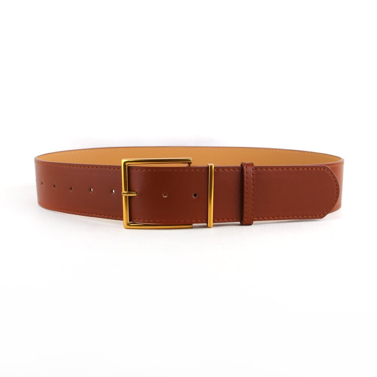 JuliaFashion - 2024 Vintage Gold Buckle Waistbands PU Leather Belts