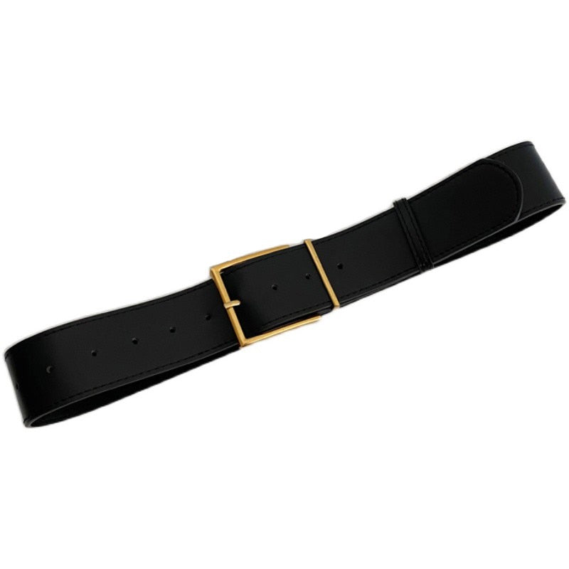 JuliaFashion - 2024 Vintage Gold Buckle Waistbands PU Leather Belts
