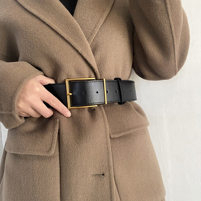 JuliaFashion - 2024 Vintage Gold Buckle Waistbands PU Leather Belts