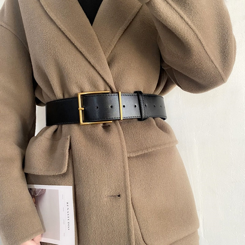 JuliaFashion - 2024 Vintage Gold Buckle Waistbands PU Leather Belts