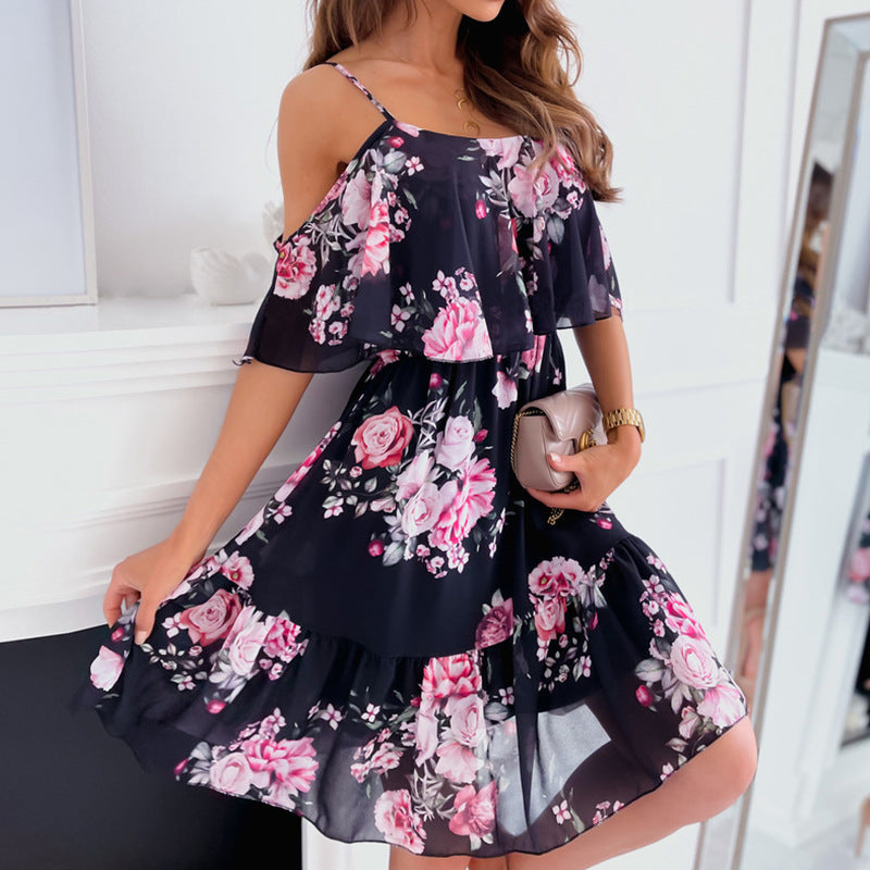 JuliaFashion - 2024 Women Summer Dress Floral Ruffled Off Shoulder?Casual Dress