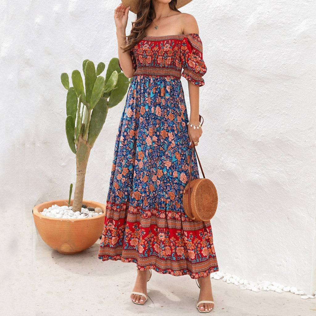 JuliaFashion - Square Collar Floral Maxi Dress