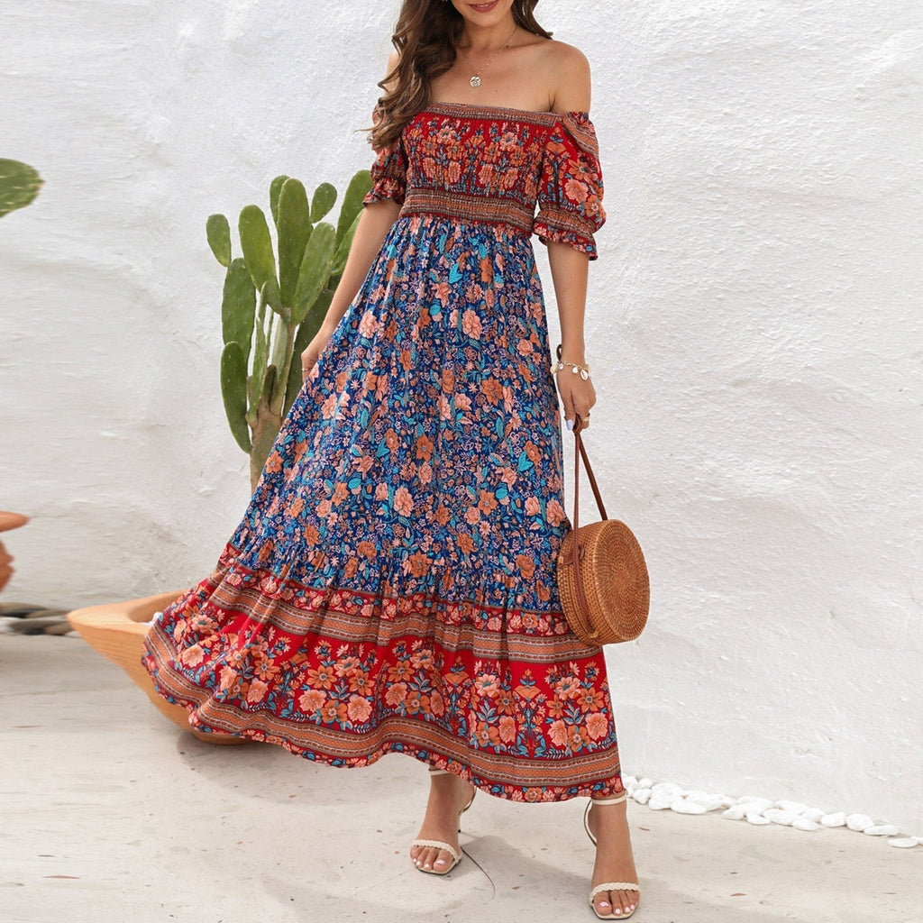 JuliaFashion - Square Collar Floral Maxi Dress
