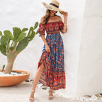 JuliaFashion - Square Collar Floral Maxi Dress