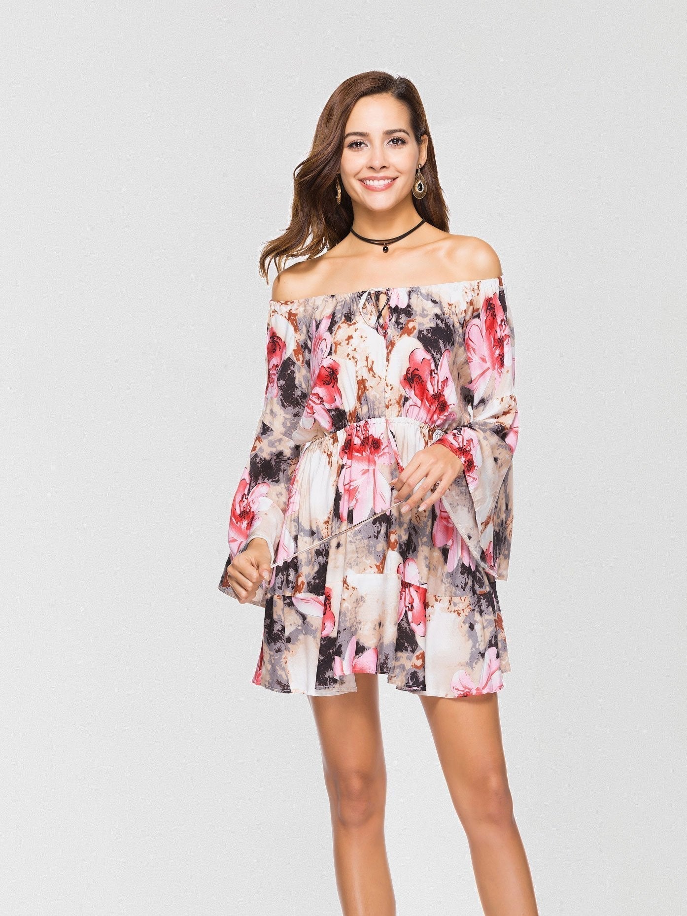 JuliaFashion - What Is Love Floral Off The Shoulder Dress