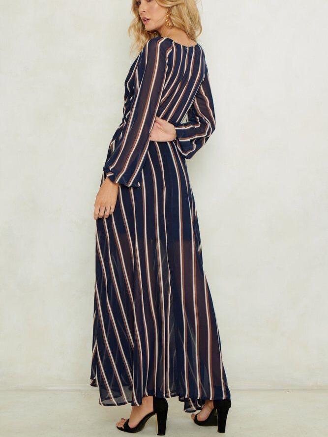 JuliaFashion-Genia Stripe Surplice Neck Maxi Dress