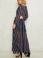 JuliaFashion-Genia Stripe Surplice Neck Maxi Dress