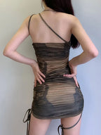 Julia Fashion - Bodycon Bandage Drawstring Sexy Clubwear Mini Dress