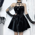 Gothic Velvet Criss-Cross Dress Vintage Draped Lace Sleeveless Bodycon Backless A-Line Cocktail Party Dress
