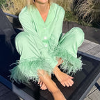 JuliaFashion-2-Piece Feather Pajamas Set