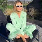 JuliaFashion-2-Piece Feather Pajamas Set