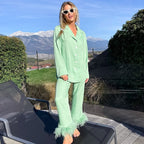 JuliaFashion-2-Piece Feather Pajamas Set