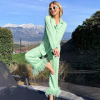 JuliaFashion-2-Piece Feather Pajamas Set