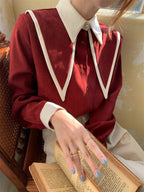 JuliaFashion - 2024 Sharp Ruffle Turn Down Collar Blouse Women Tops Korean Fashion Clothing