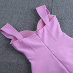 JuliaFashion - Purple Bodycon Draped Off Shoulder Party Dress