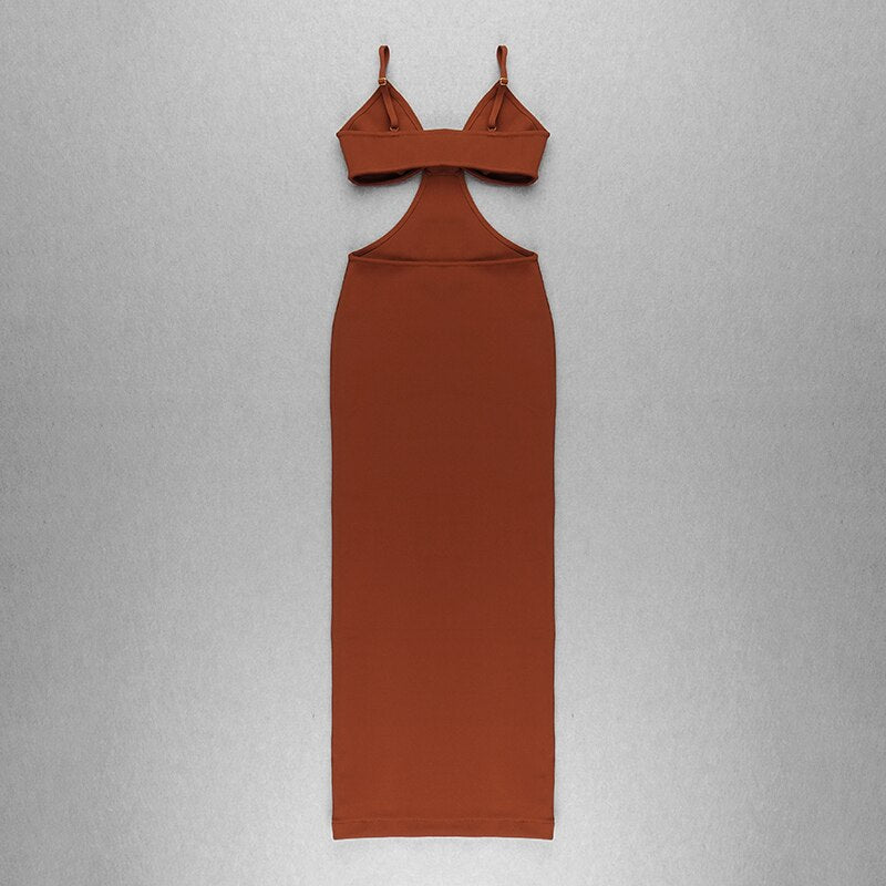 JuliaFashion - 2024 Sexy Brown Club Celebrity Evening Hollow Party Dresse