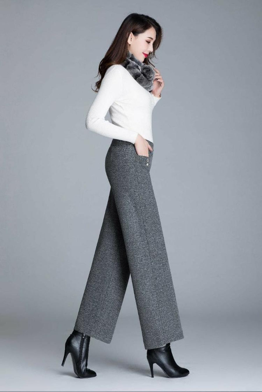 JuliaFashion-Pendent Chic High Waist Loose Classic Straight Trousers