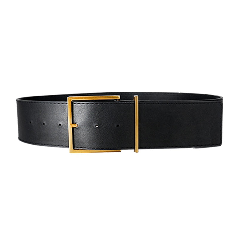 JuliaFashion - 2024 Vintage Gold Buckle Waistbands PU Leather Belts