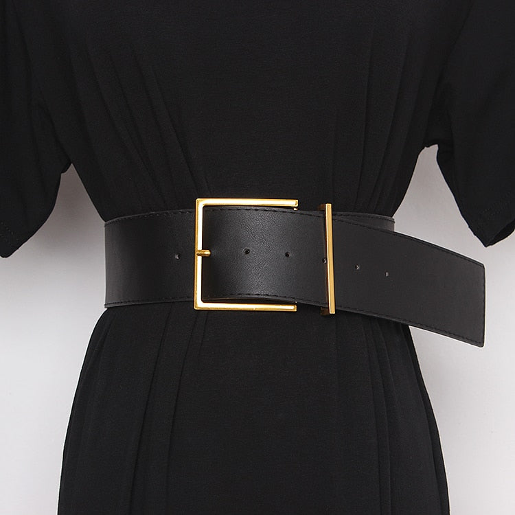 JuliaFashion - 2024 Vintage Gold Buckle Waistbands PU Leather Belts
