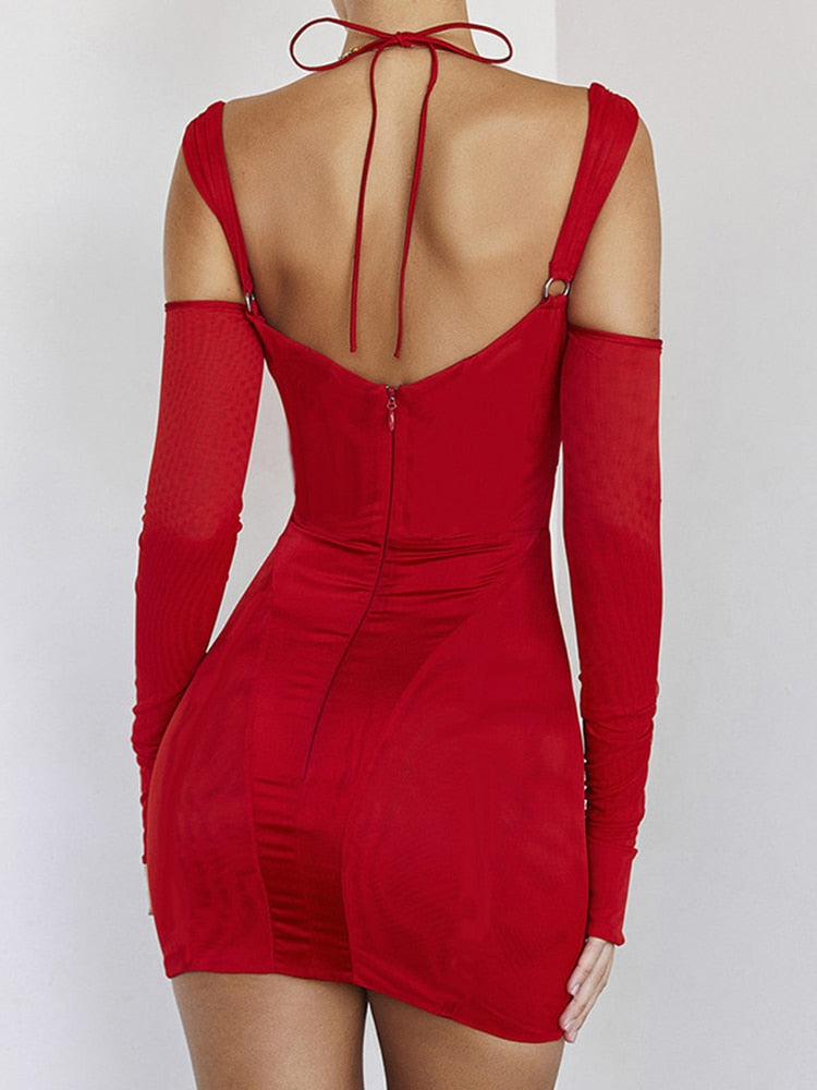 JuliaFashion - Sexy Backless Mesh Sheer Halter Corset Cutout Dress