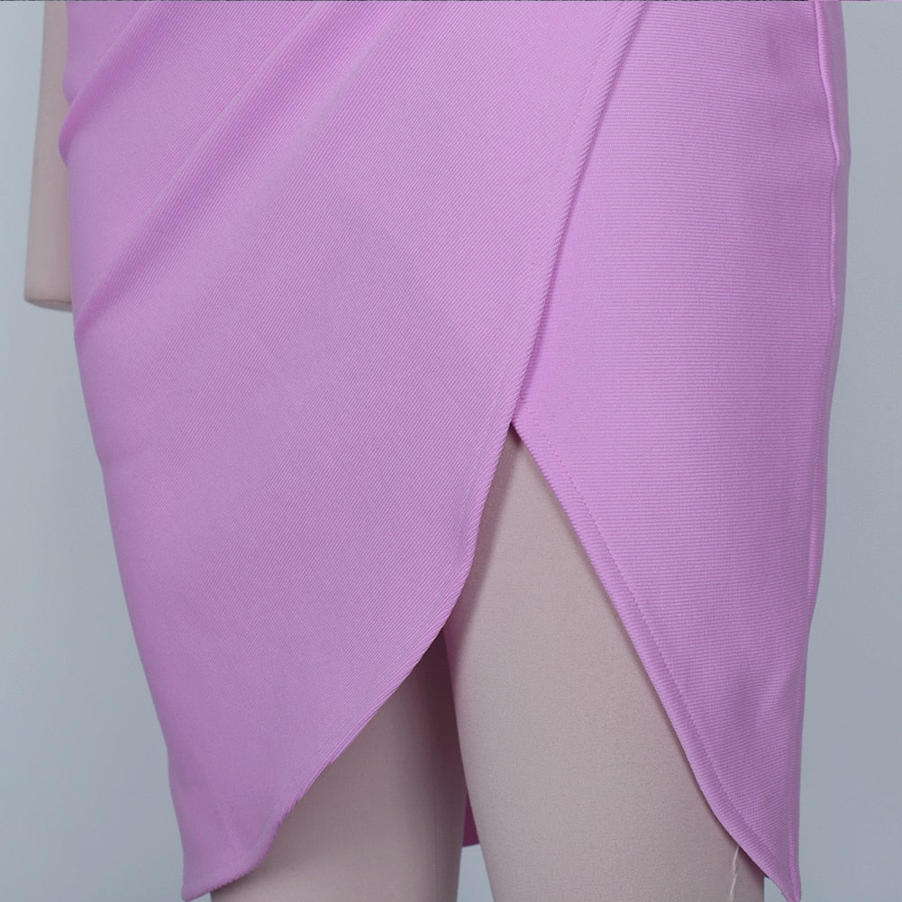 JuliaFashion - Purple Bodycon Draped Off Shoulder Party Dress