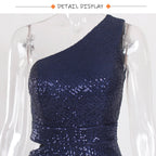 JuliaFashion - Sexy Silver Hollow Out Sequin Cocktail Dress