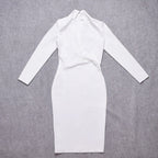 JuliaFashion-Light Brown Deep V-Neck Fabric Bodycon Dress