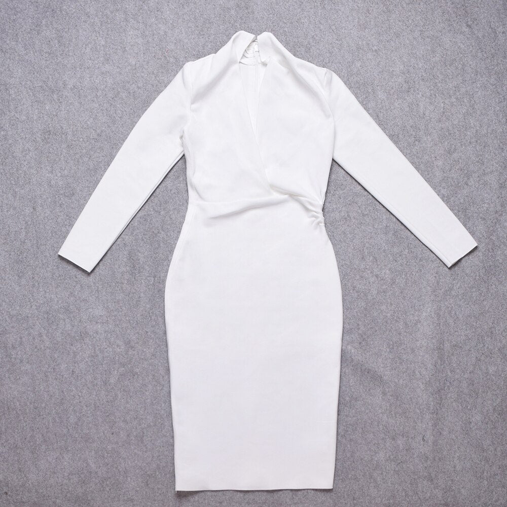 JuliaFashion-Light Brown Deep V-Neck Fabric Bodycon Dress