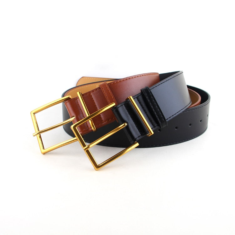 JuliaFashion - 2024 Vintage Gold Buckle Waistbands PU Leather Belts