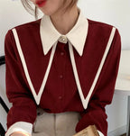 JuliaFashion - 2024 Sharp Ruffle Turn Down Collar Blouse Women Tops Korean Fashion Clothing