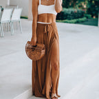 JuliaFashion - Vintage Lace-Up Cotton Linen Wide Leg Pants