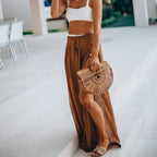 JuliaFashion - Vintage Lace-Up Cotton Linen Wide Leg Pants