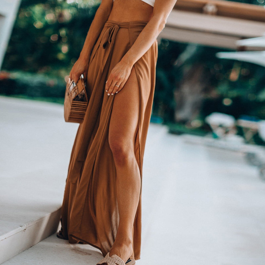 JuliaFashion - Vintage Lace-Up Cotton Linen Wide Leg Pants