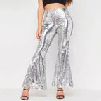 JuliaFashion - Sparkly Silver Sequin Flare Pants