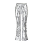 JuliaFashion - Sparkly Silver Sequin Flare Pants