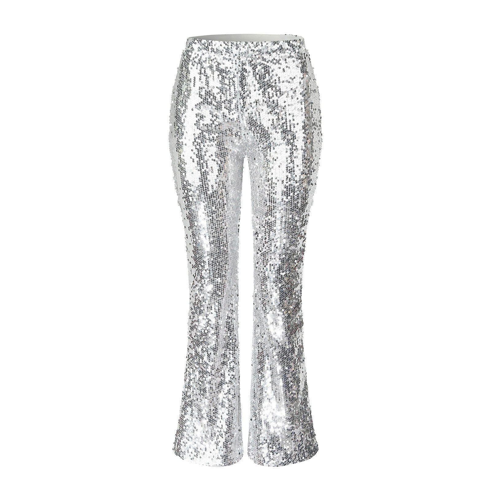 JuliaFashion - Sparkly Silver Sequin Flare Pants