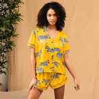 JuliaFashion-Animal Print Sleepwear Short Sleeve Suit