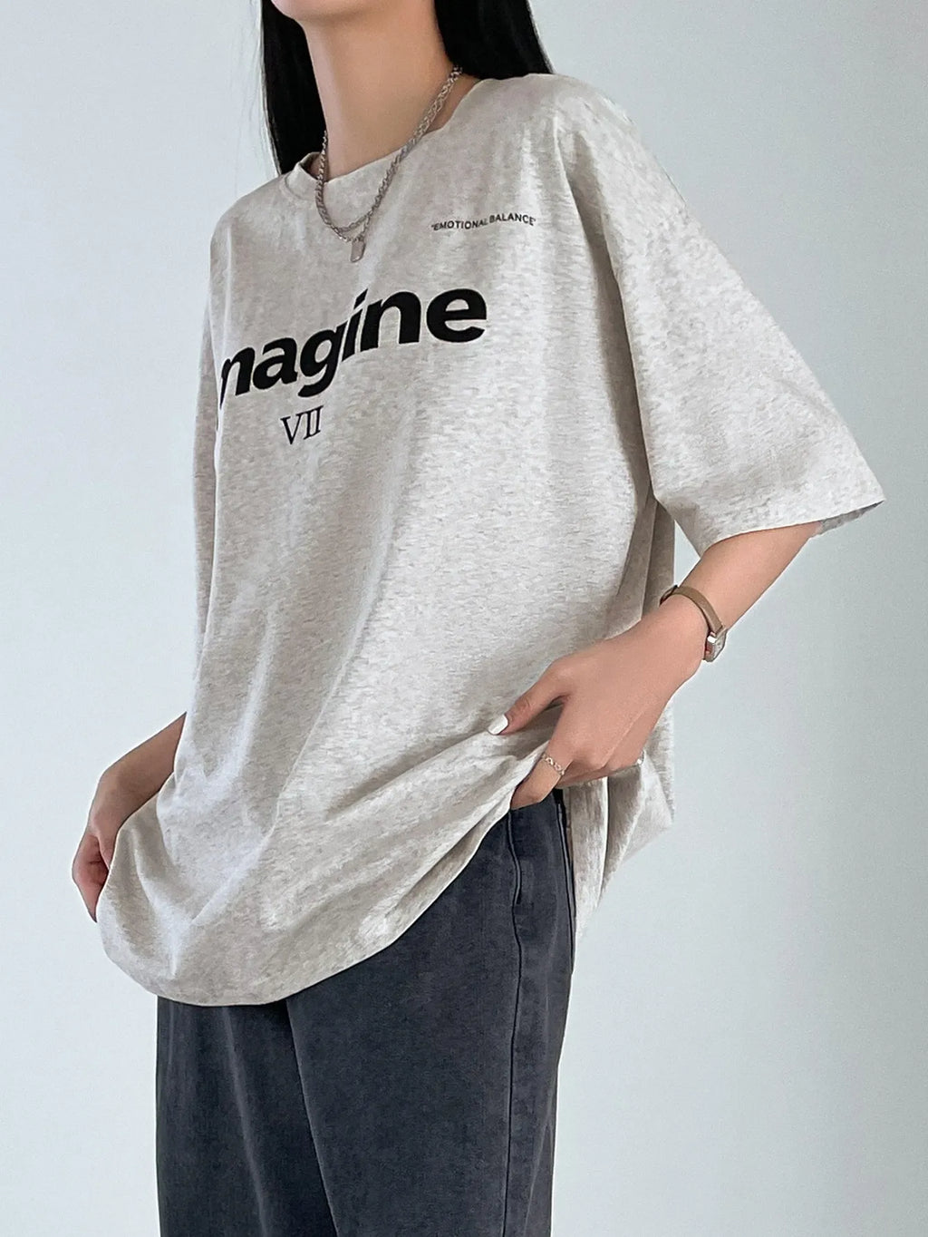 JuliaFashion-Imagine Cotton Print Women T-Shirt Original Short Sleeve T-Shirts Hip Hop Essential Casualtshirt Oversized Sport Looset-Shirts