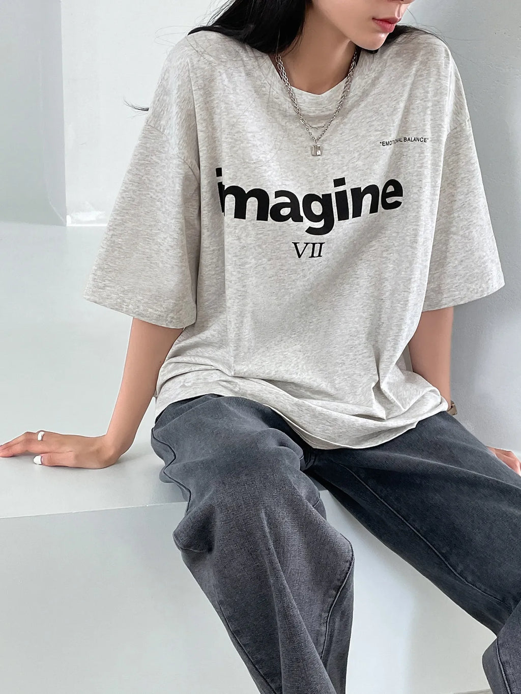 JuliaFashion-Imagine Cotton Print Women T-Shirt Original Short Sleeve T-Shirts Hip Hop Essential Casualtshirt Oversized Sport Looset-Shirts