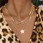 JuliaFashion-Multi-Layered Gold Star Pendant Necklace