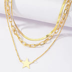 JuliaFashion-Multi-Layered Gold Star Pendant Necklace