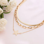 JuliaFashion-Multi-Layered Gold Star Pendant Necklace