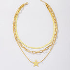 JuliaFashion-Multi-Layered Gold Star Pendant Necklace