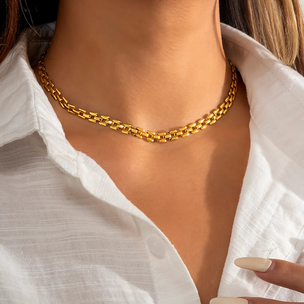JuliaFashion-Geometric Square Link Chain Necklace