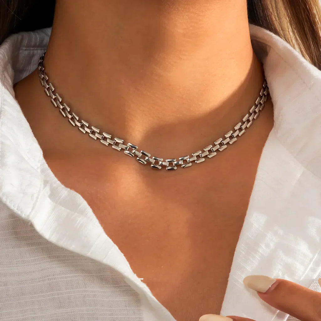 JuliaFashion-Geometric Square Link Chain Necklace